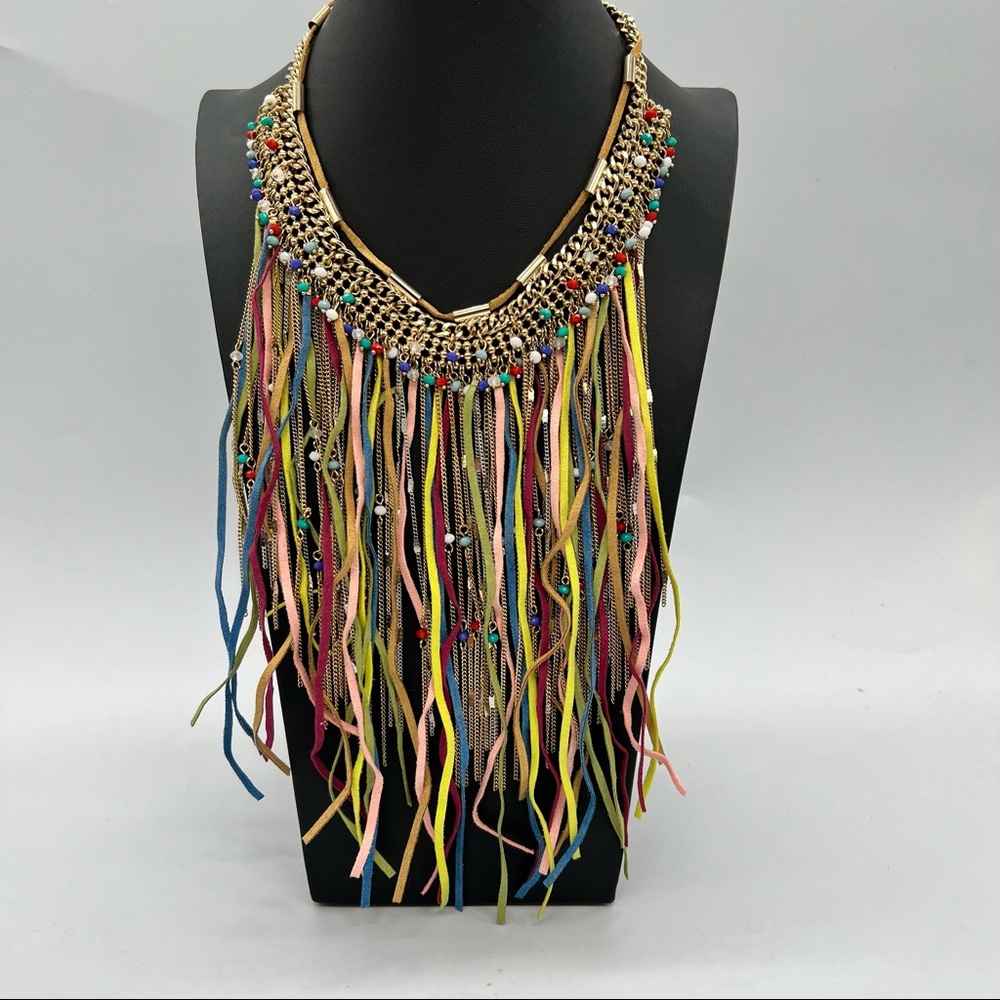 Cära Leather Chain Dangle Multi-color Goldtone Necklace